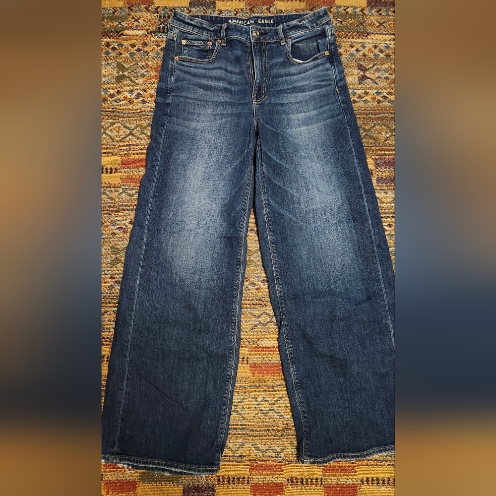 American Eagle Women's Super High-Rise Baggy Wide-Leg Jean Dark Wash Size 8
